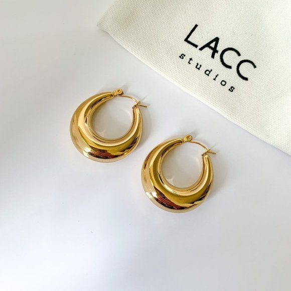 Chunky Gold Hoop Earrings, Thick Gold Hoop Earrings, Bold Gold Hoop Earrings - Picture 2 of 5